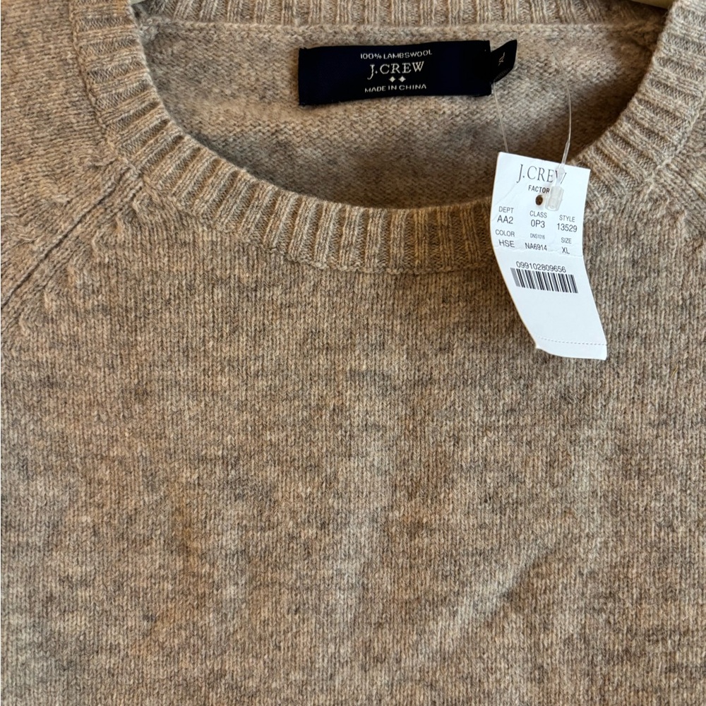 J. Crew Factory Men's Beige Crewneck Sweater Lambswool